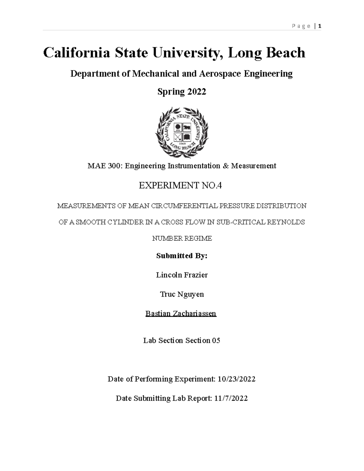 Mae 300 Lab Report Circumferential Pressure Distribution In Flow Studocu