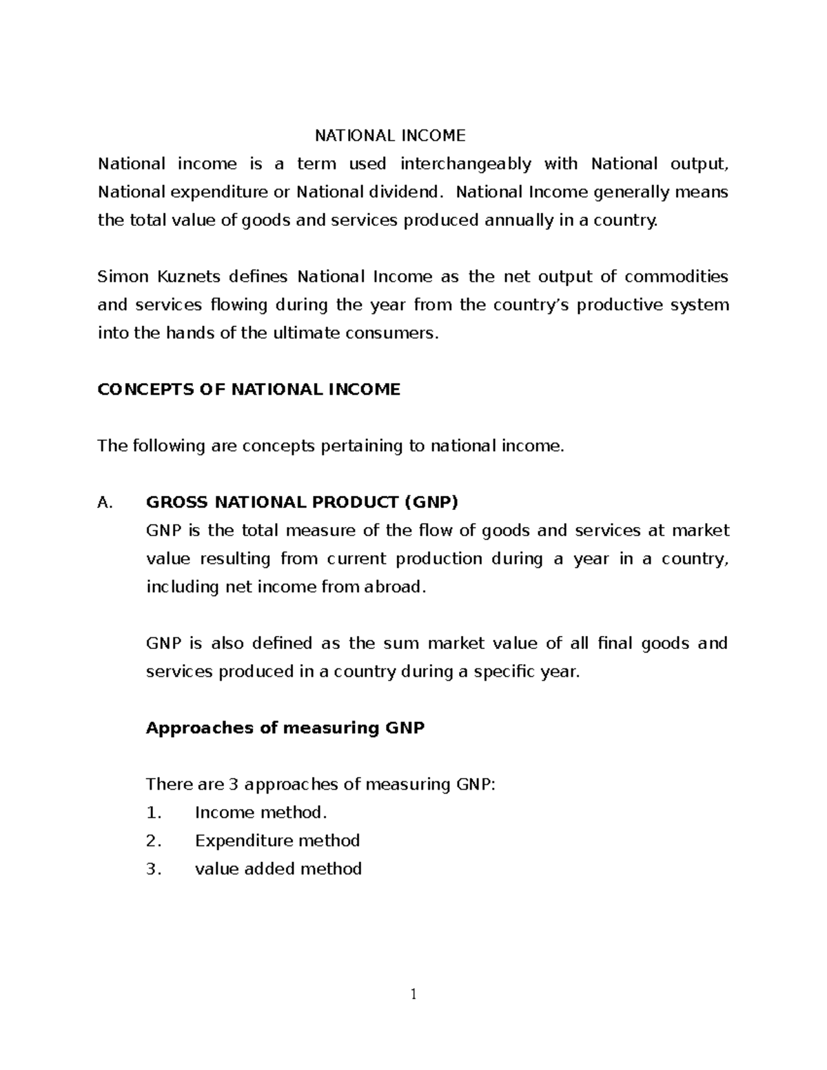 Macro-Economics Topic 1: Understanding National Income Concepts - Studocu