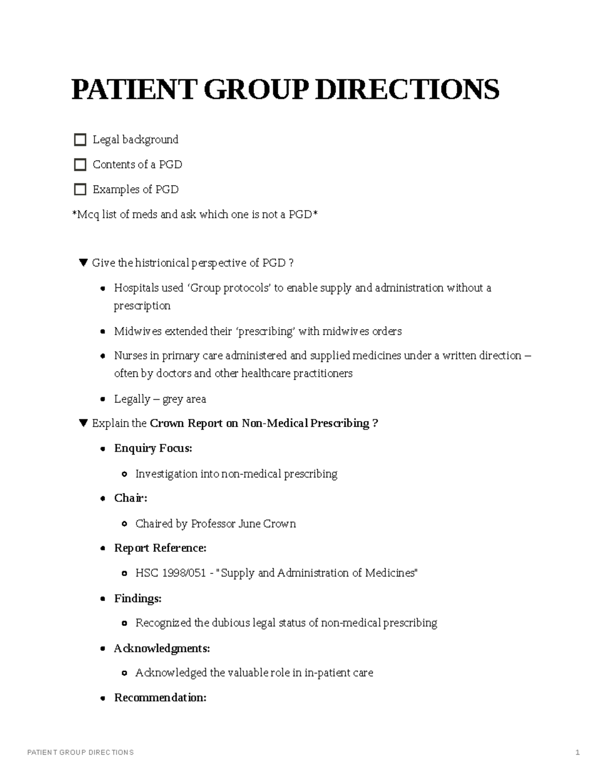 Patient Group Directions Overview and Legal Framework ...