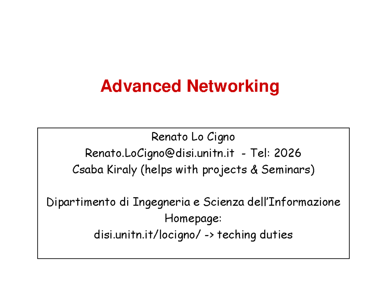 Introduction to Advanced Networking (01-Intro) Notes - Studocu