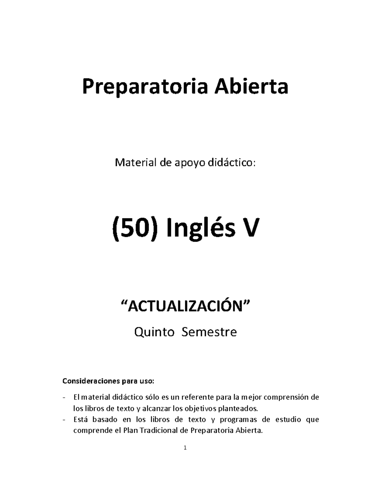 Material de Apoyo Didáctico: Inglés V (Quinto Semestre) - Document Preview