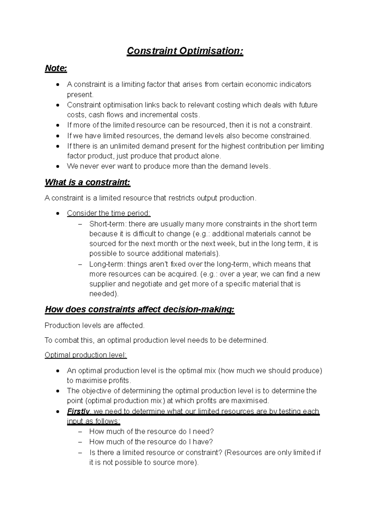 Constraint Optimisation own notes - Constraint Optimisation: Note: A ...