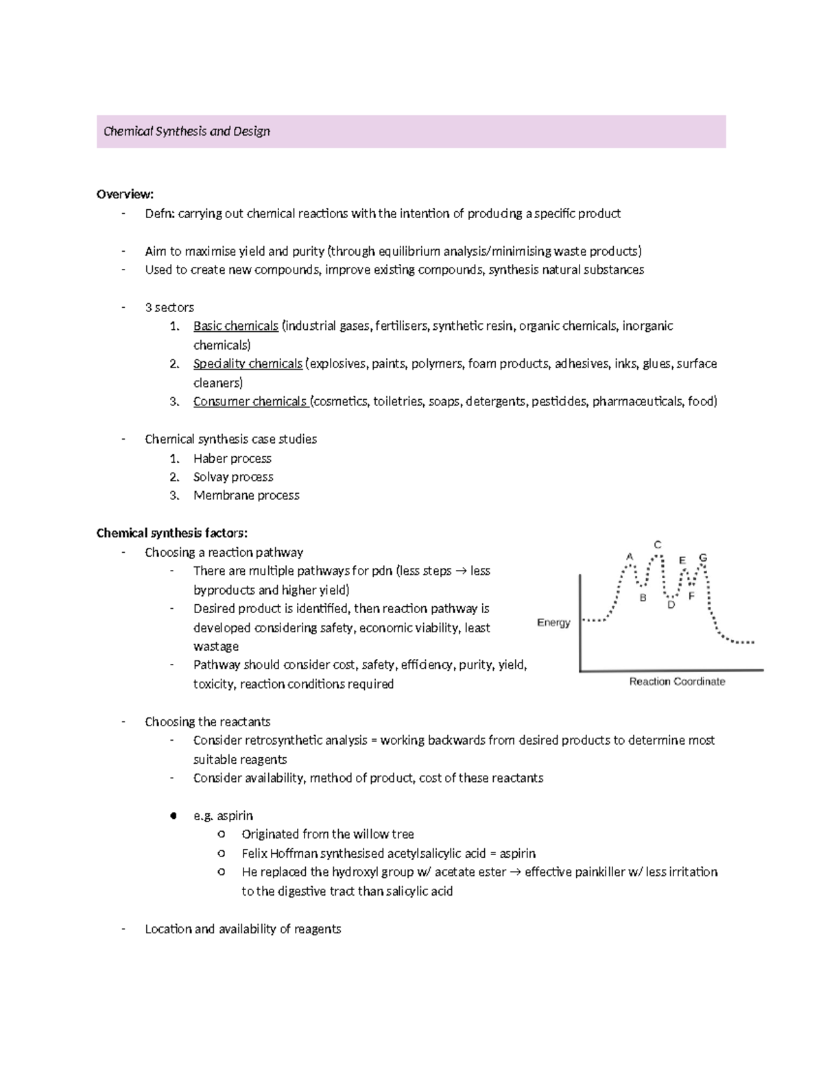 Chemical Synthesis & Design Overview: Key Processes & Factors - Studocu