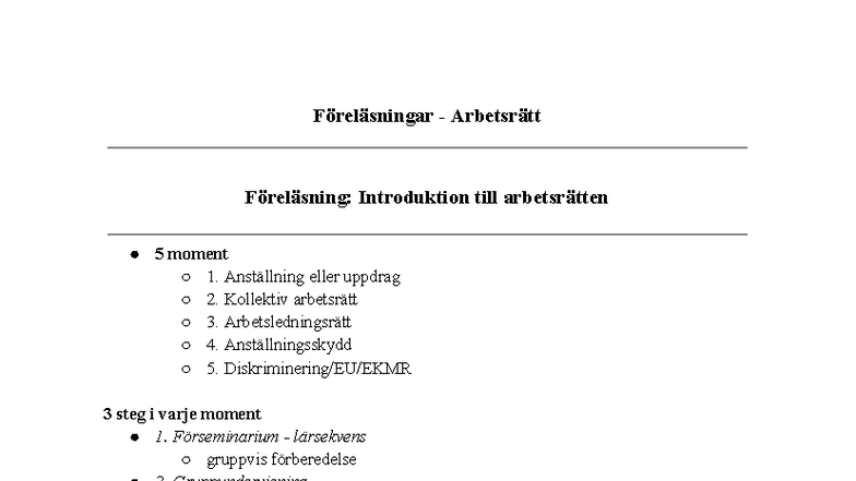 Föreläsningar CC - Introduktion till Arbetsrätt och Kollektivavtal ...