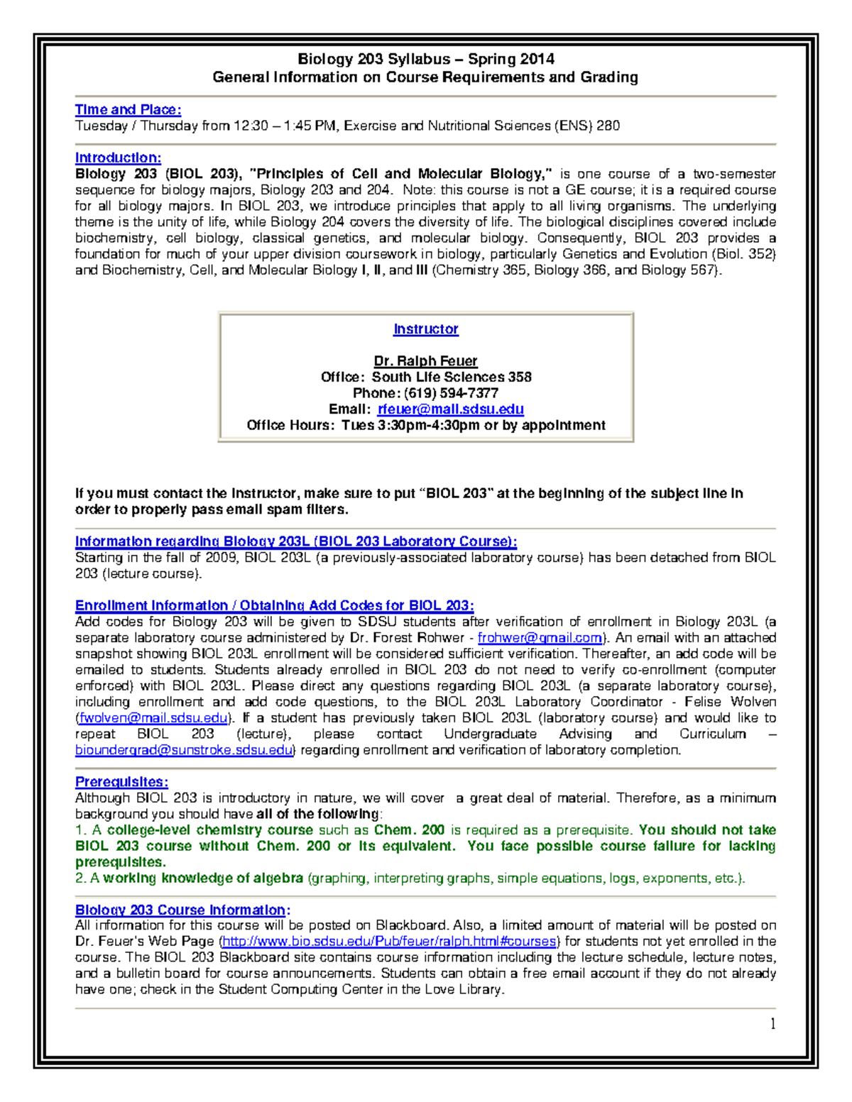 Biol 203 Syllabus - Biology 203 Syllabus – Spring 2014 General ...