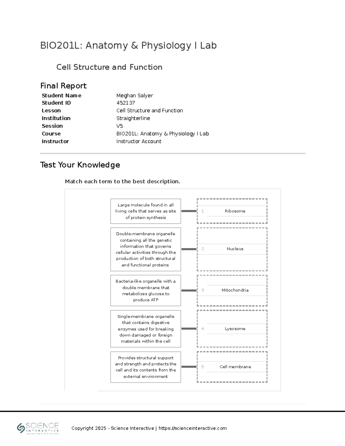 BIO201L: Anatomy Physiology I Lab Final Report on Cell Structure and ...