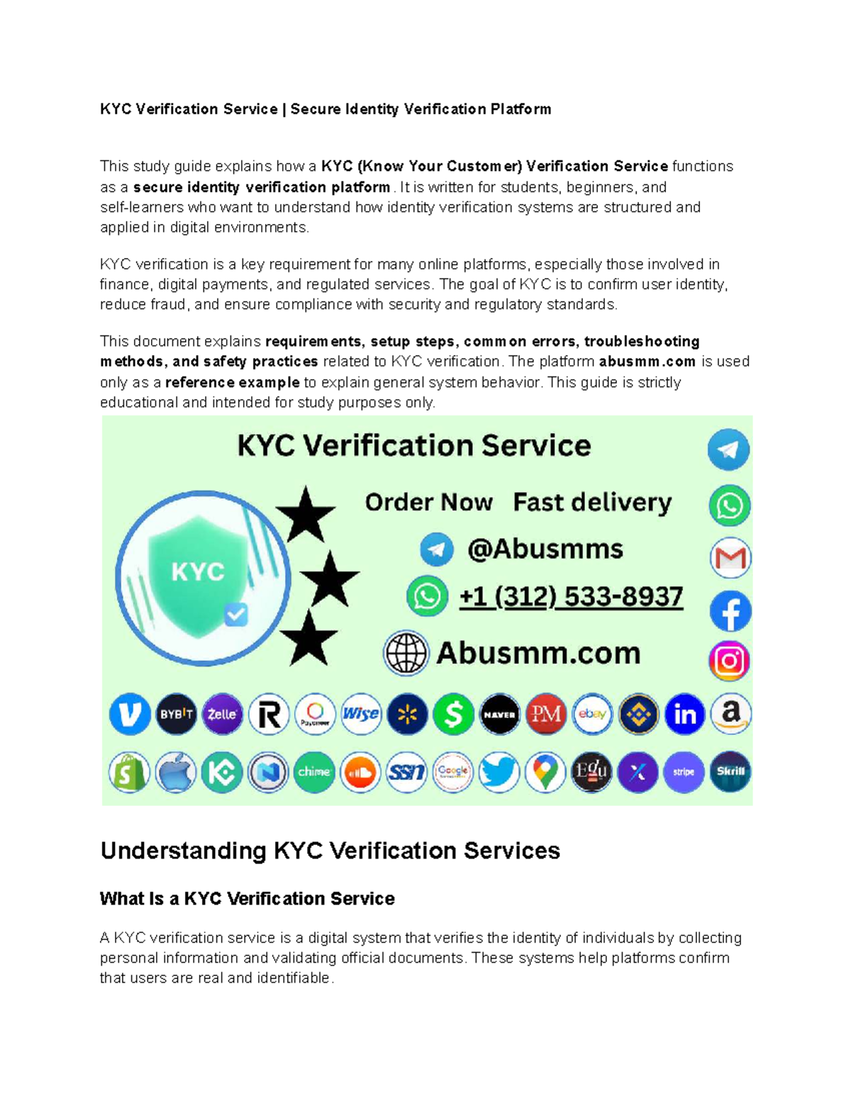 KYC 101: Understanding Secure Identity Verification Services - Studocu