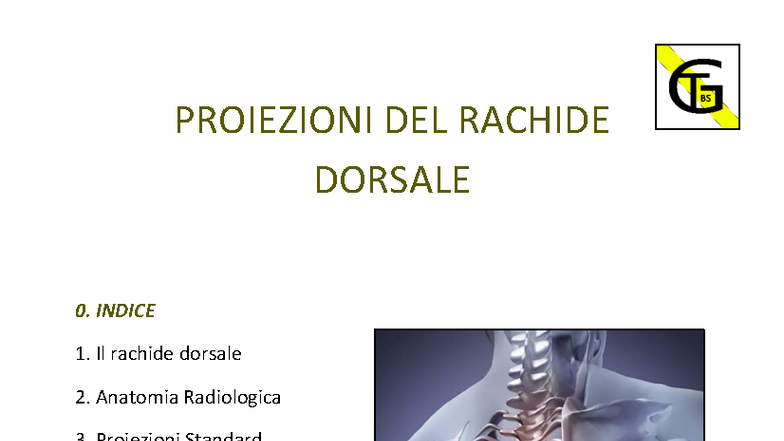 Proiezioni Standard del Rachide Dorsale - Quiz e Anatomia - Studocu