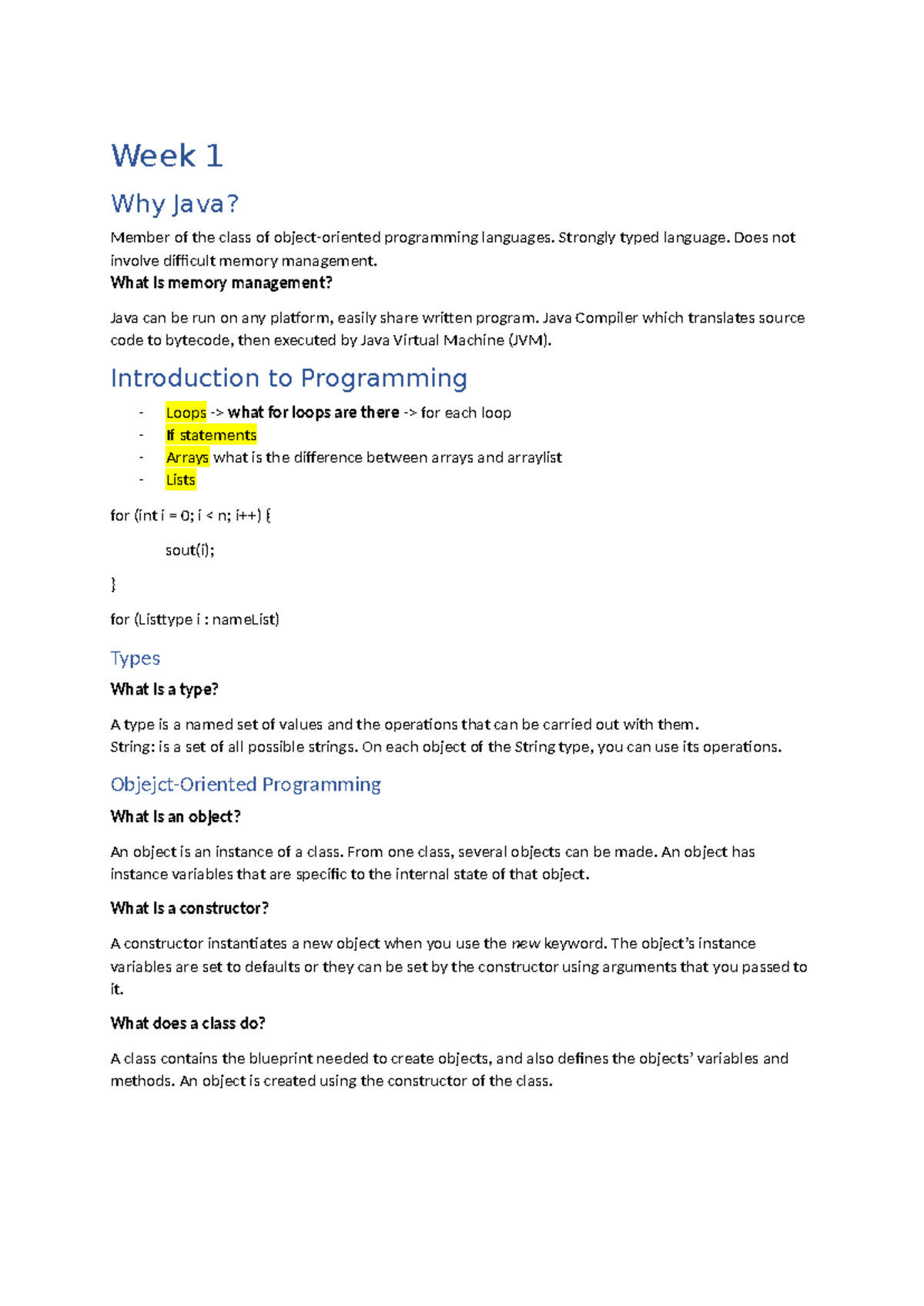 Week 1/2 Programmeren: Java Basics & Exception Handling Overview ...