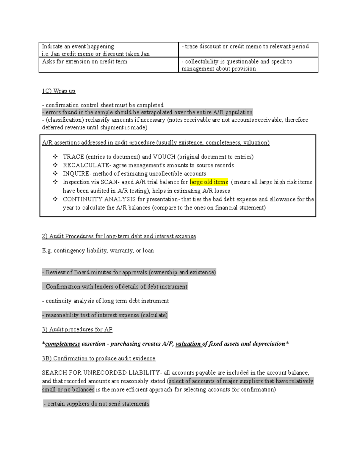 Audit Notes 3 - A/R and A/P Procedures Overview - Studocu