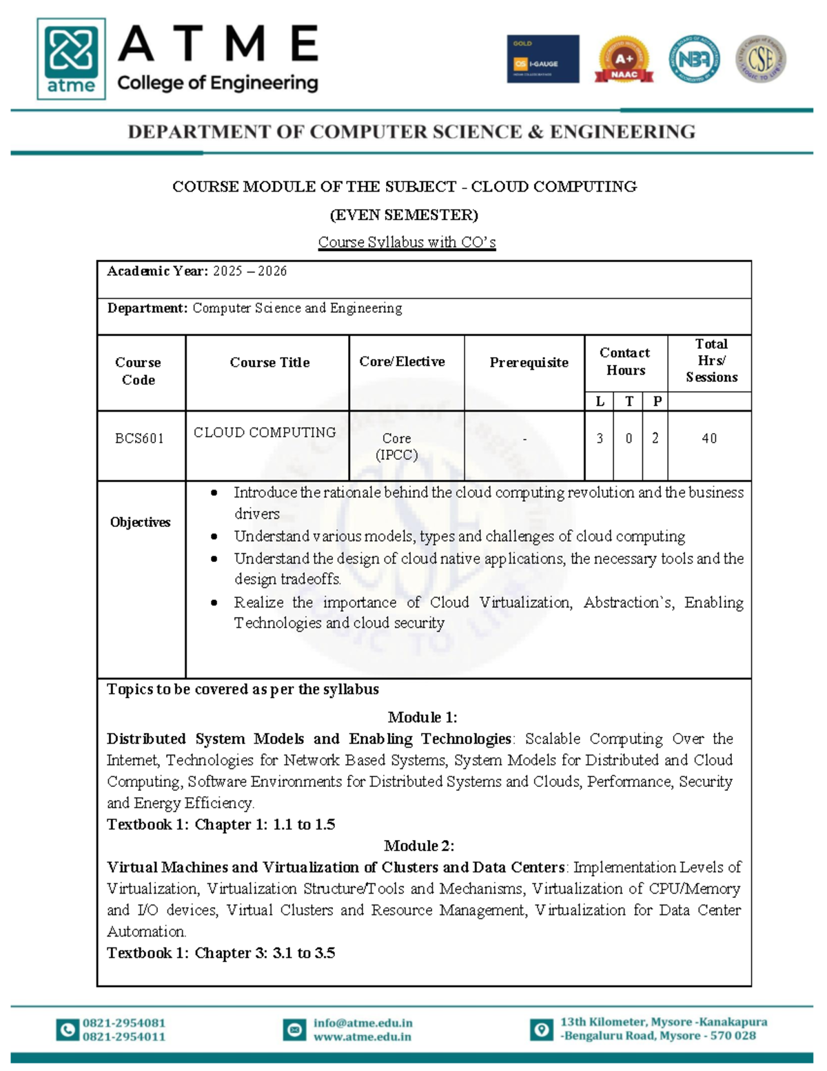 BCS601 - Cloud Computing Course Module Syllabus (Even Sem 2025-2026 ...