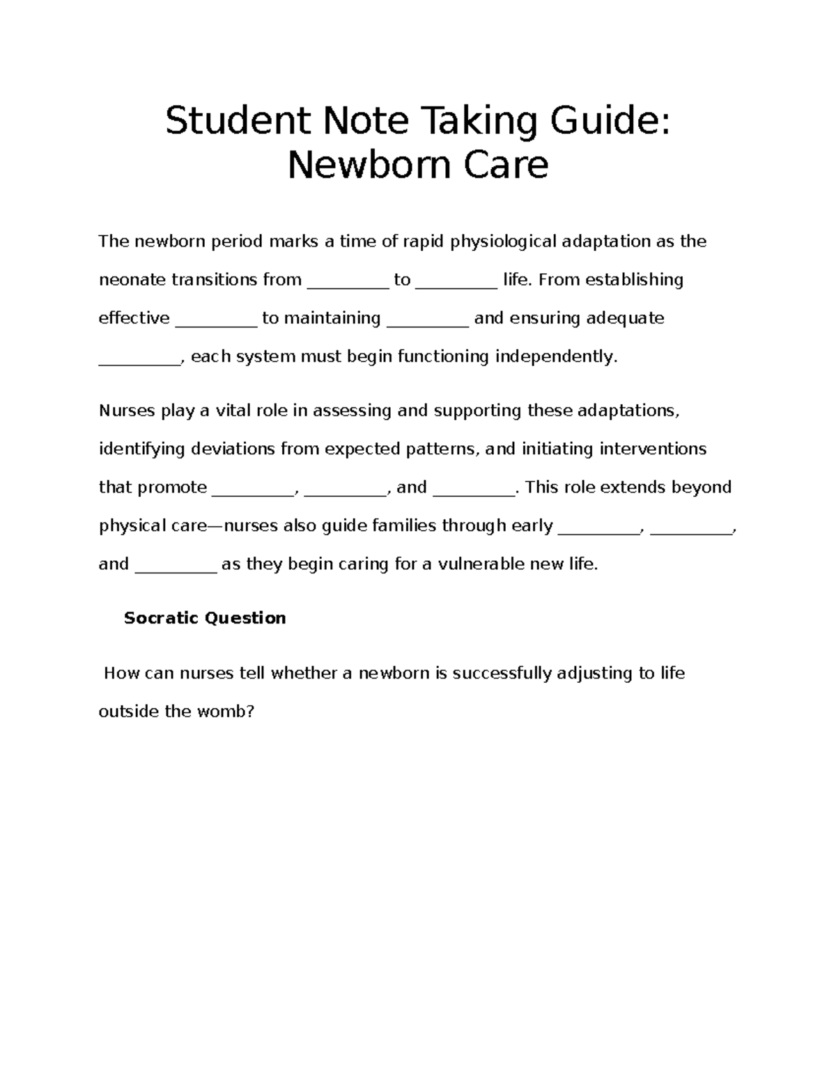 NUR2513 Module 5: Newborn Care Note Taking Guide - Studocu