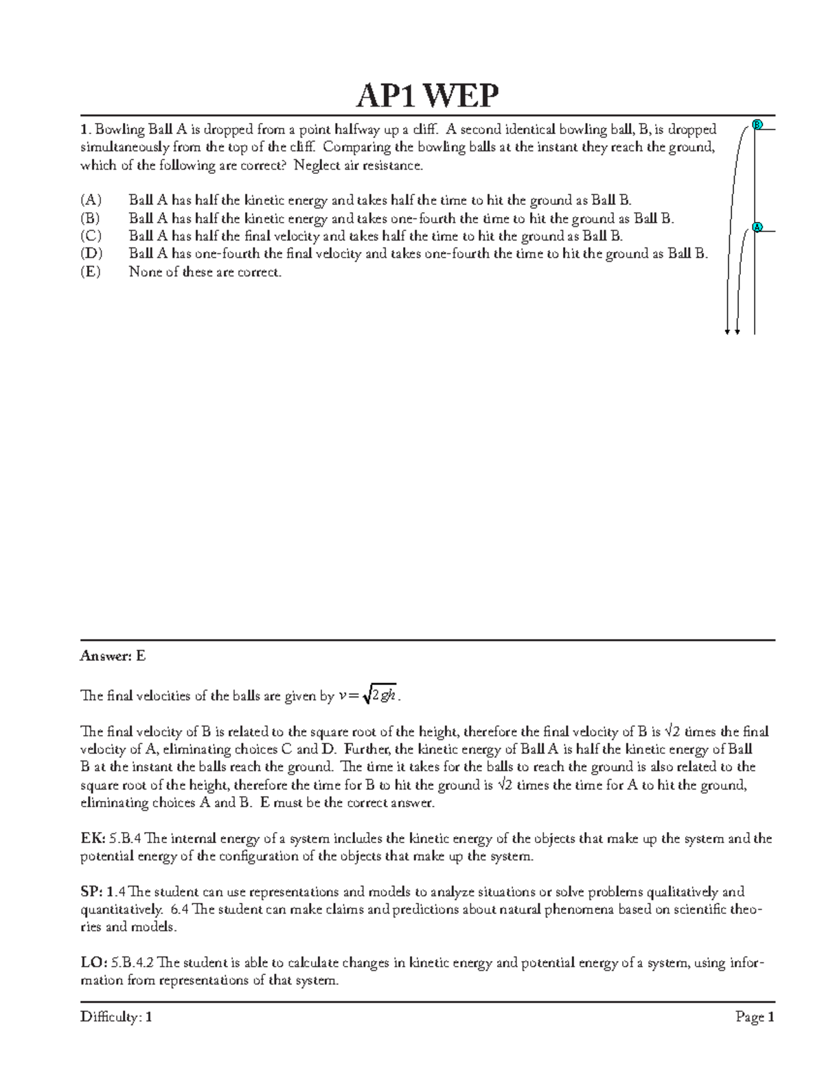 AP1 WEP - Physics Practice Problems on Energy and Motion - Studocu