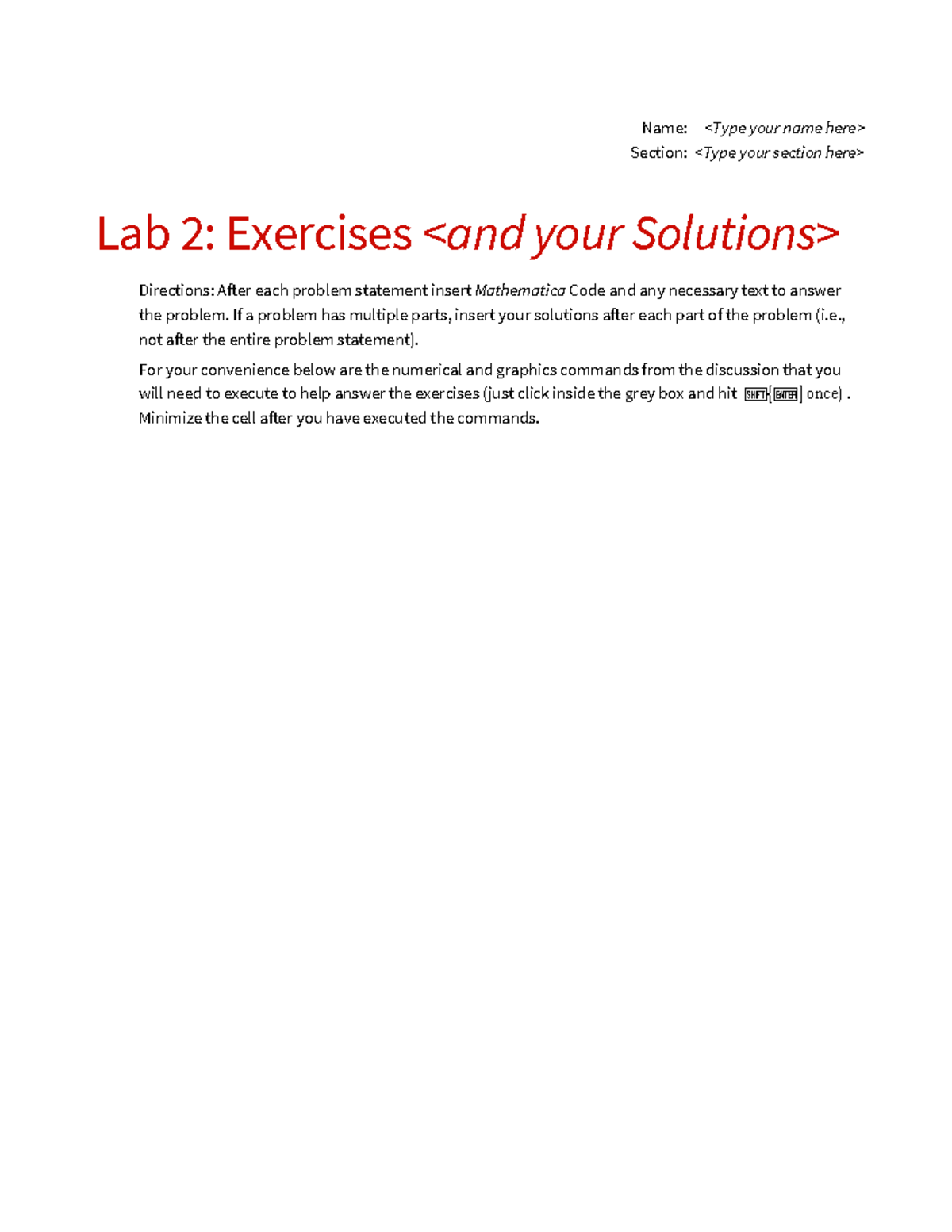Lab 2 - Mathematica Exercises & Solutions for MATH101 - Studocu