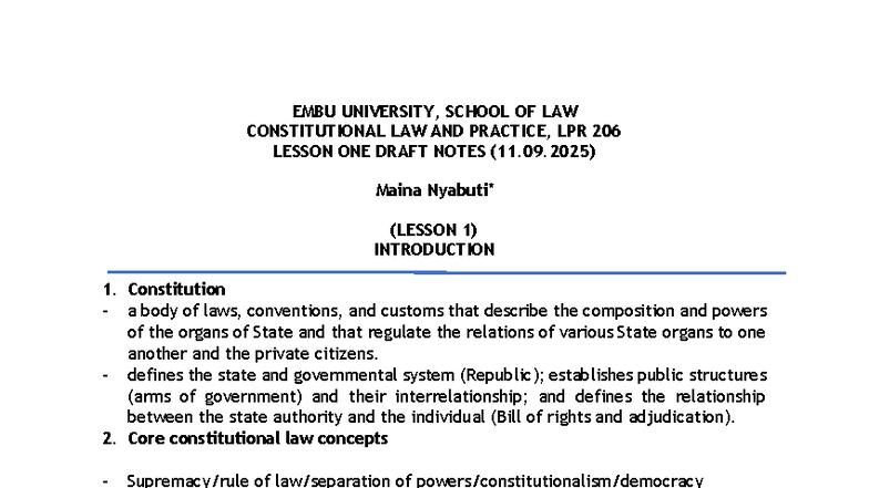 Maina's LPR 206 Constitutional Law & Practice Draft Notes (Lessons 1-7 ...