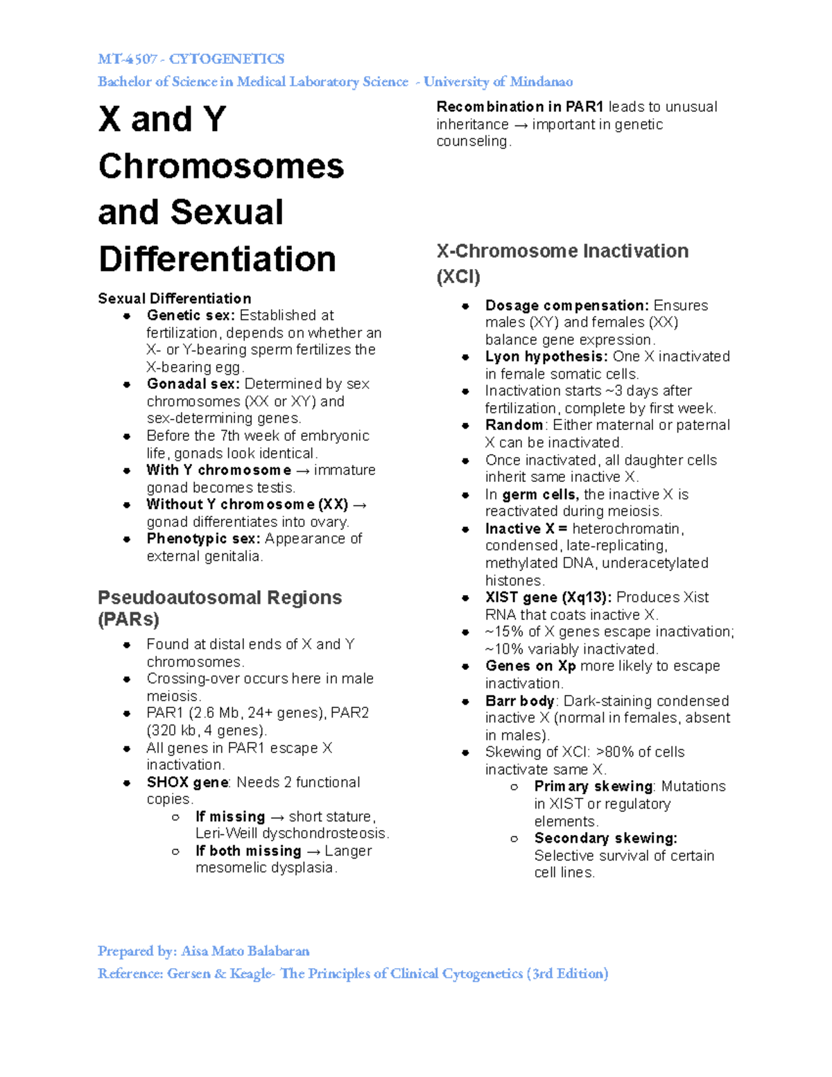 CYTOGENETICS BS in Medical Lab Science: X & Y Chromosomes and Sexual ...