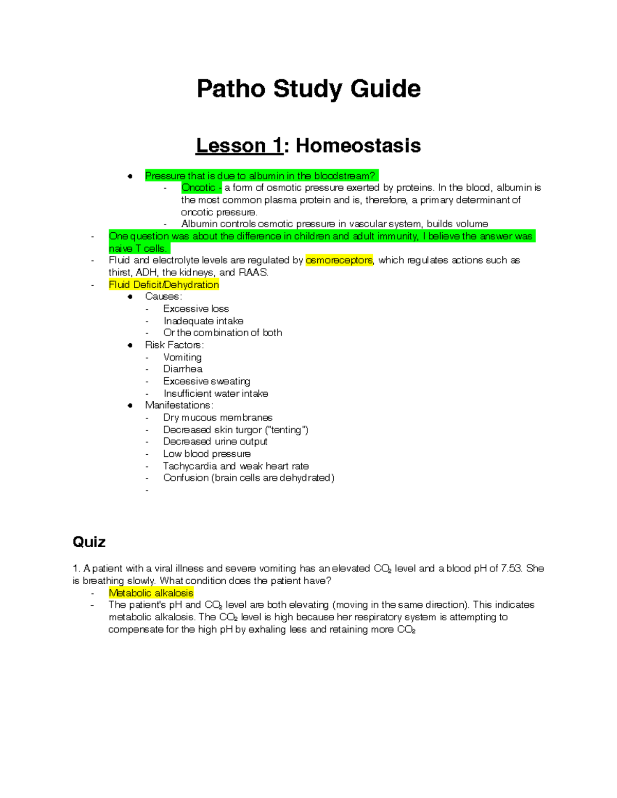 Patho Study Guide: Homeostasis, Electrolyte Imbalances, and More ...