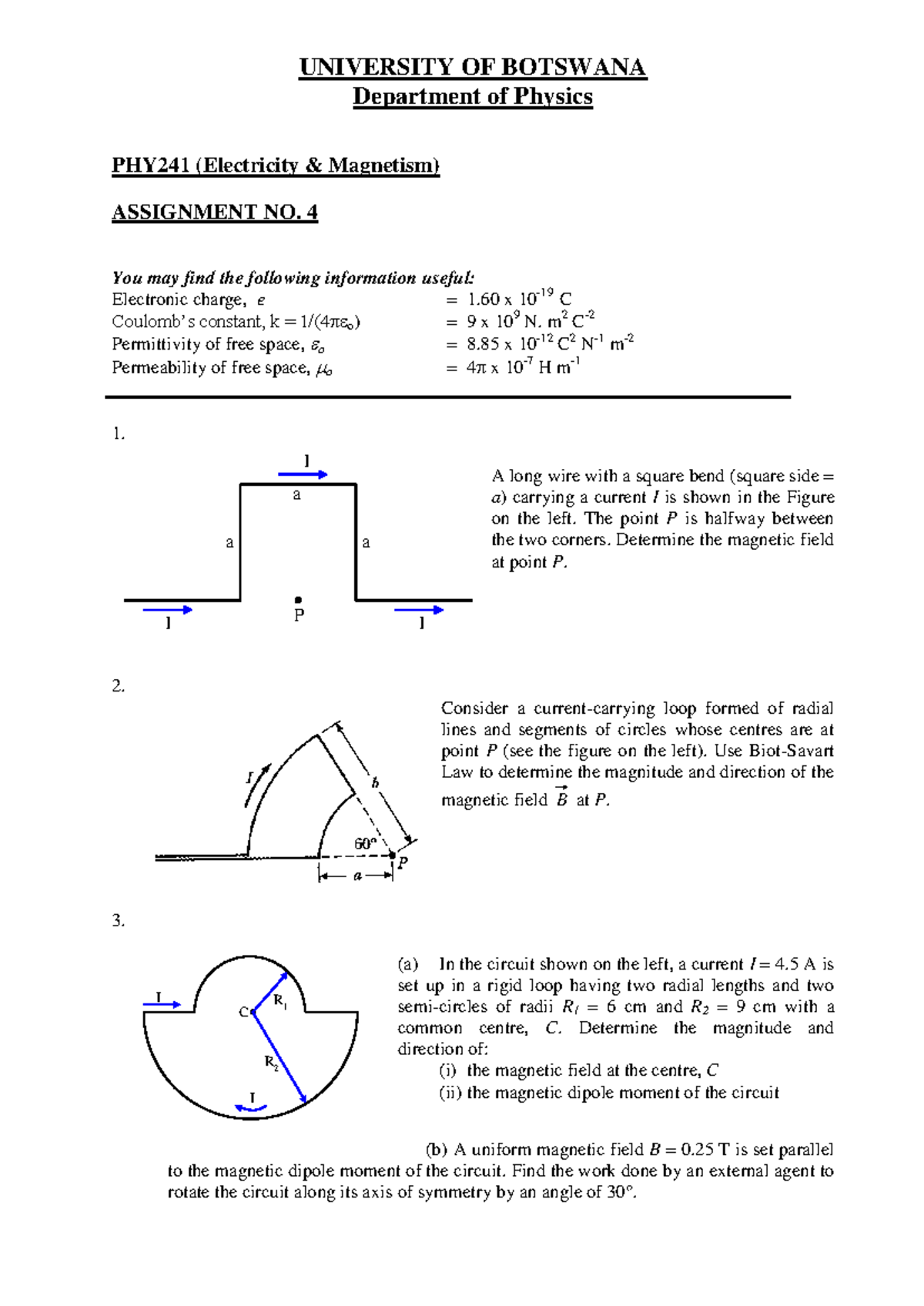 PHY241 Assignment No. 4: Magnetic Fields and Circuits Analysis - Studocu