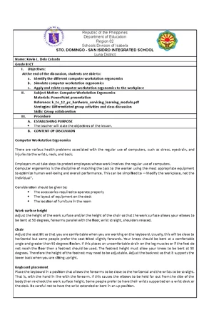 Grade 7 TLE Daily Lesson Plan: Understanding Input/Output Devices - Studocu