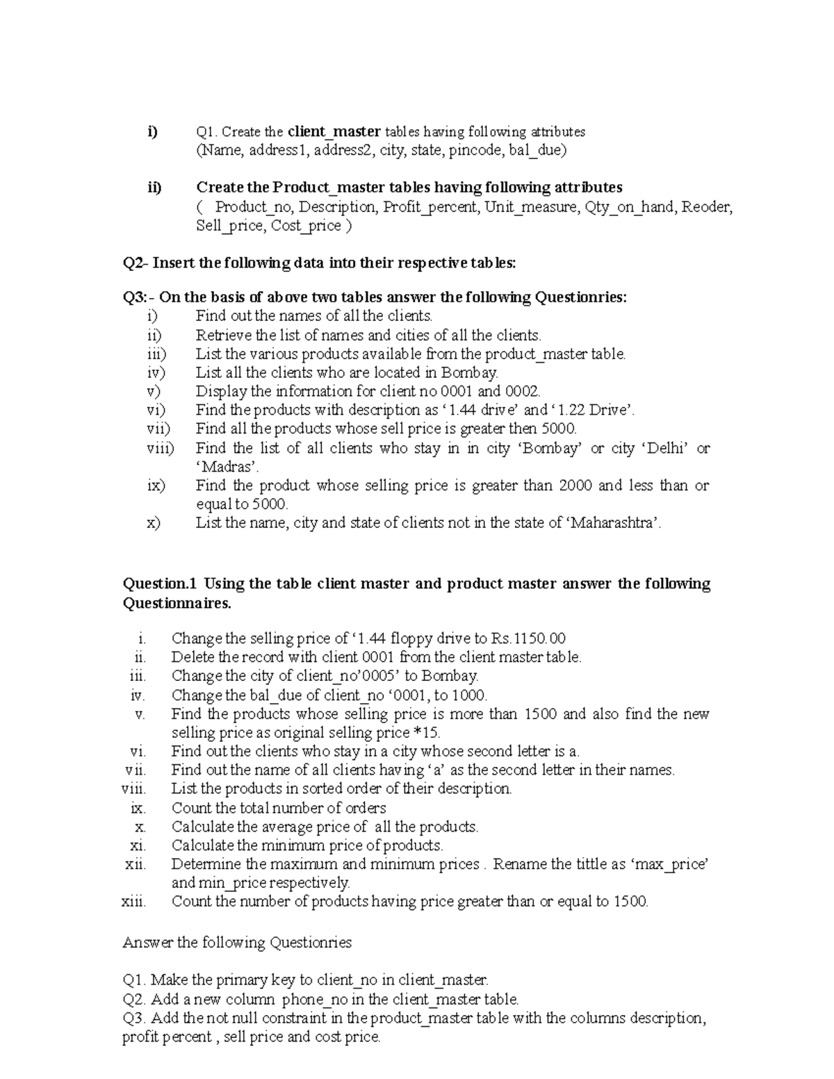 DBMS Lab Operations: CSE IV Sem Practical Exercises and Queries - Studocu