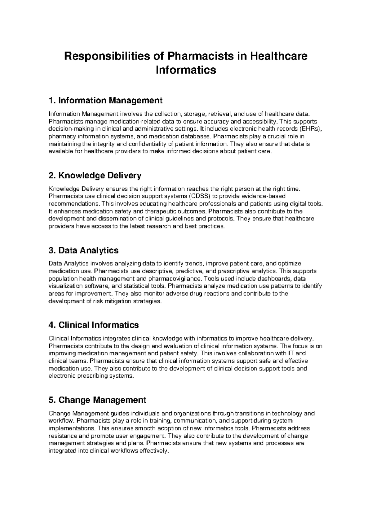 Pharmacists' Roles in Healthcare Informatics: Data Management ...