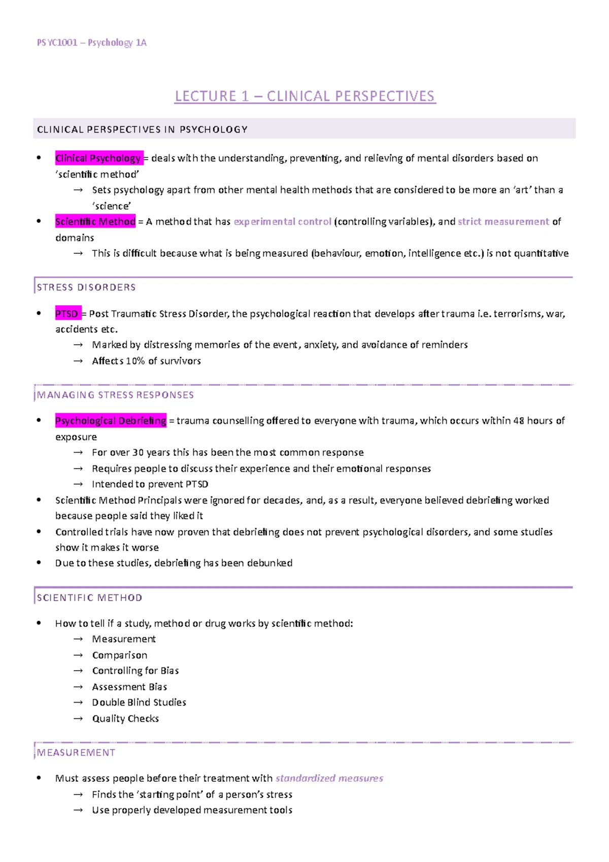 PSYC1001 Notes.docx - PSYC1001 NOTES WEEK 1 LECTURE 2 (CONTINUE FROM ...