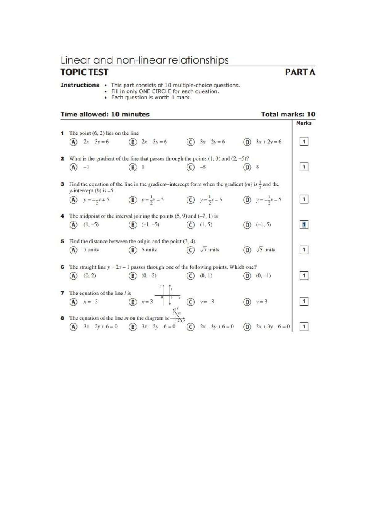 Linear Relationships and Area Application Test (Year 9) - Studocu