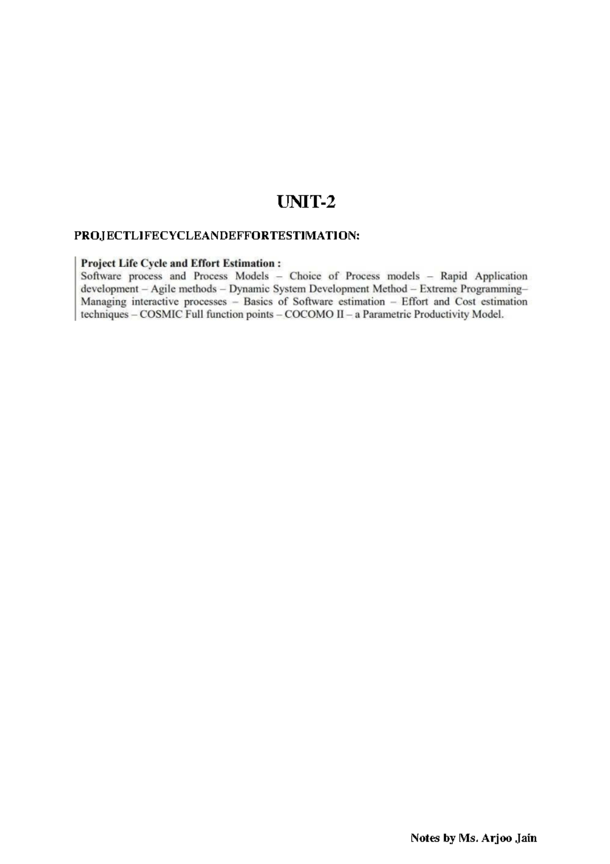 BTECH SPM Unit 2: Software Project Management Notes by Ms. Arjoo Jain ...