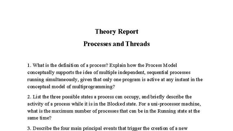 Theory Report: Processes & Threads Overview - Studocu