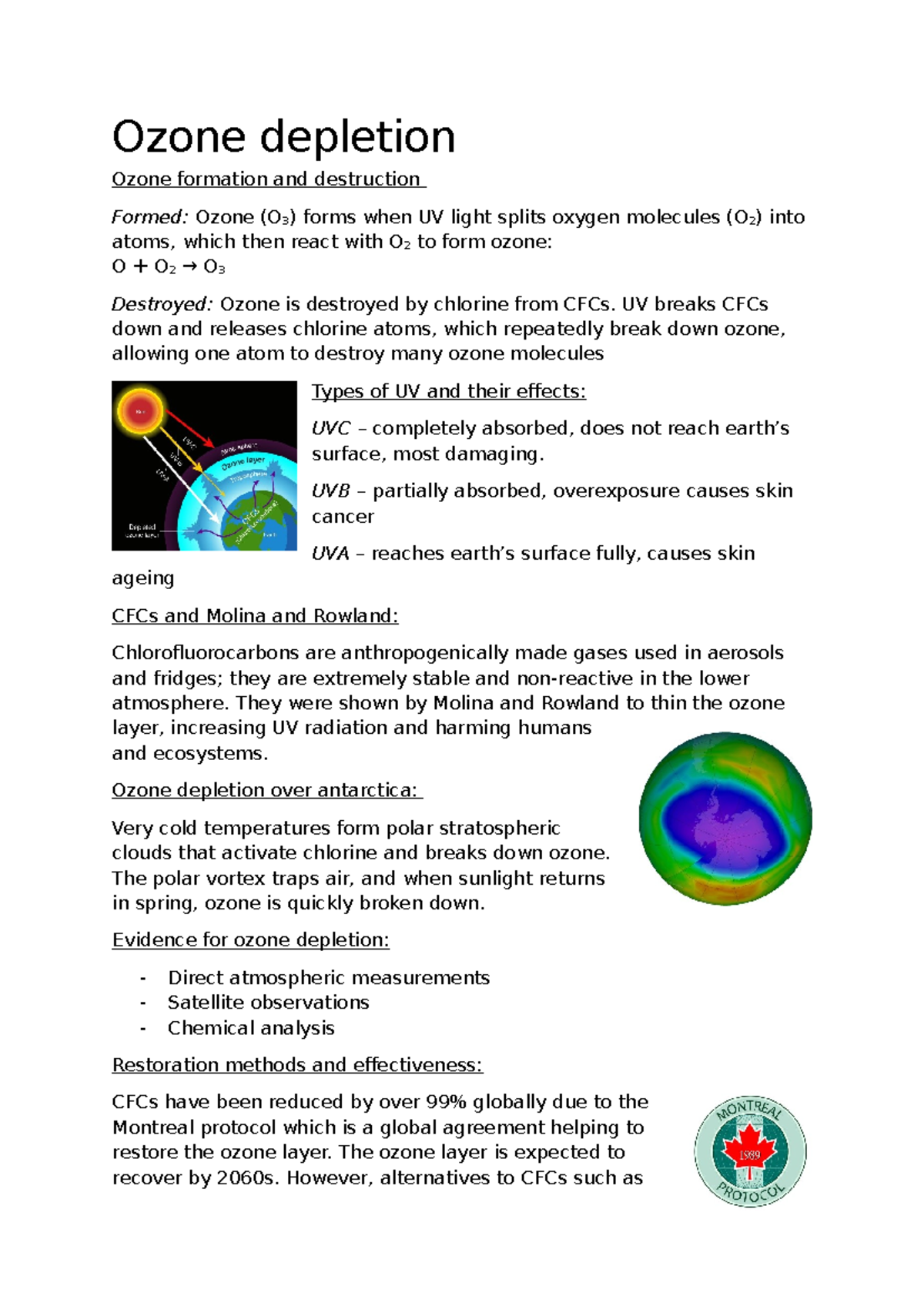 Ozone Depletion: Formation, Destruction, and Restoration Methods - Studocu