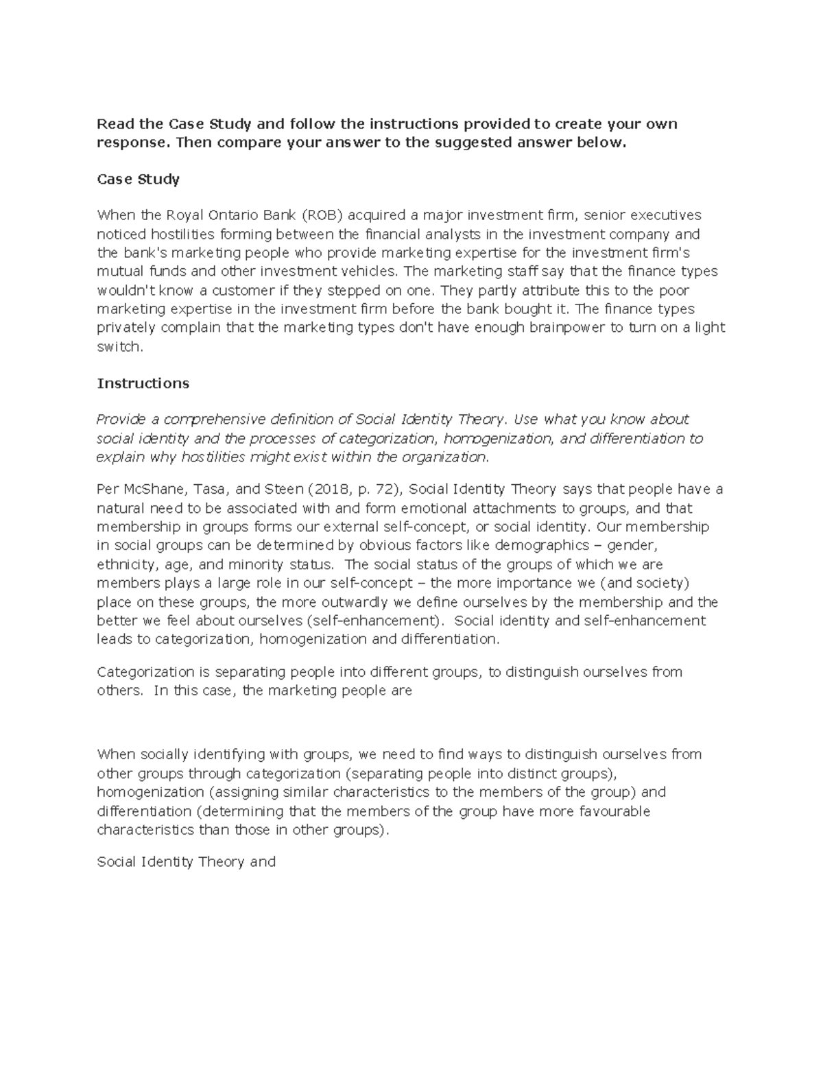 Sample Assignment - January 21, 2021 - Read the Case Study and follow ...