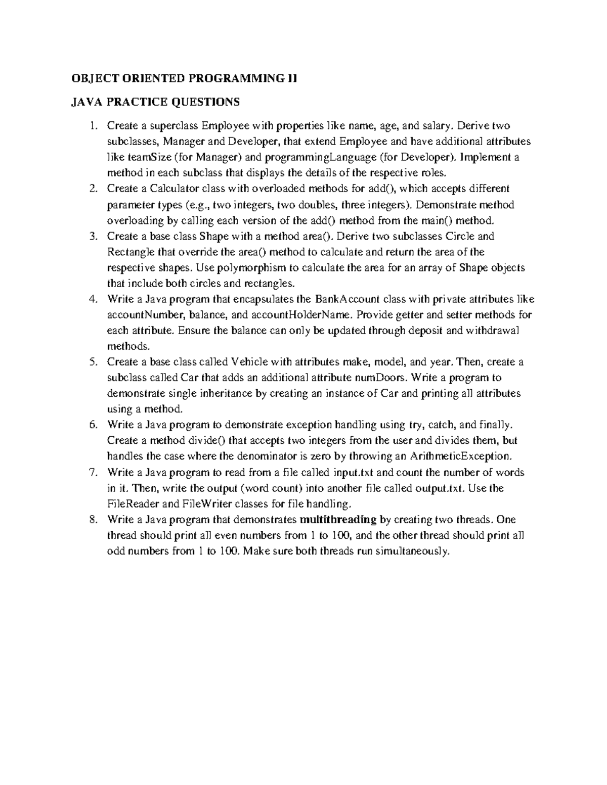 JAVA Practice QUIZ-OOP2 - OBJECT ORIENTED PROGRAMMING II JAVA PRACTICE ...