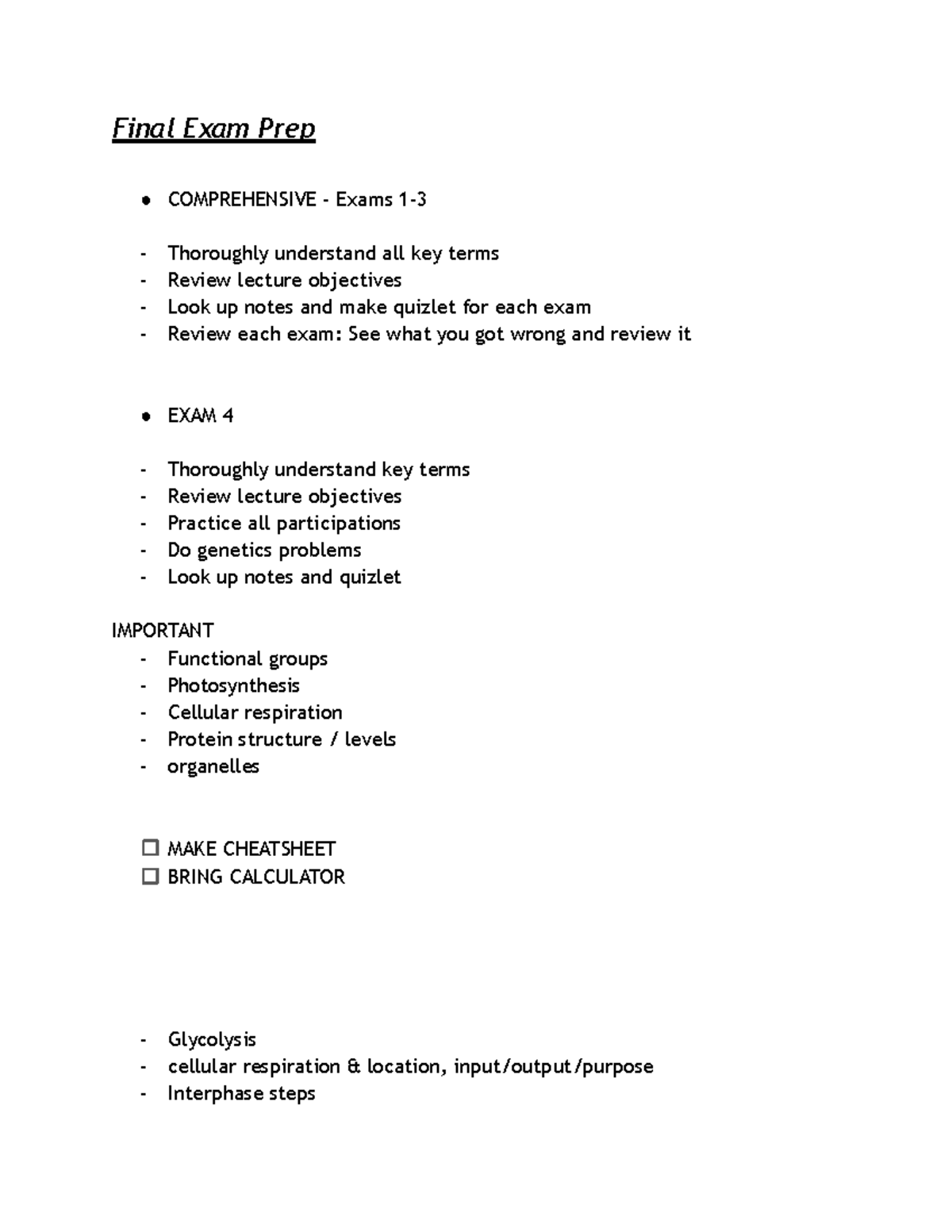 Final EXAM BISC 160 - Final Exam Prep COMPREHENSIVE - Exams 1 ...
