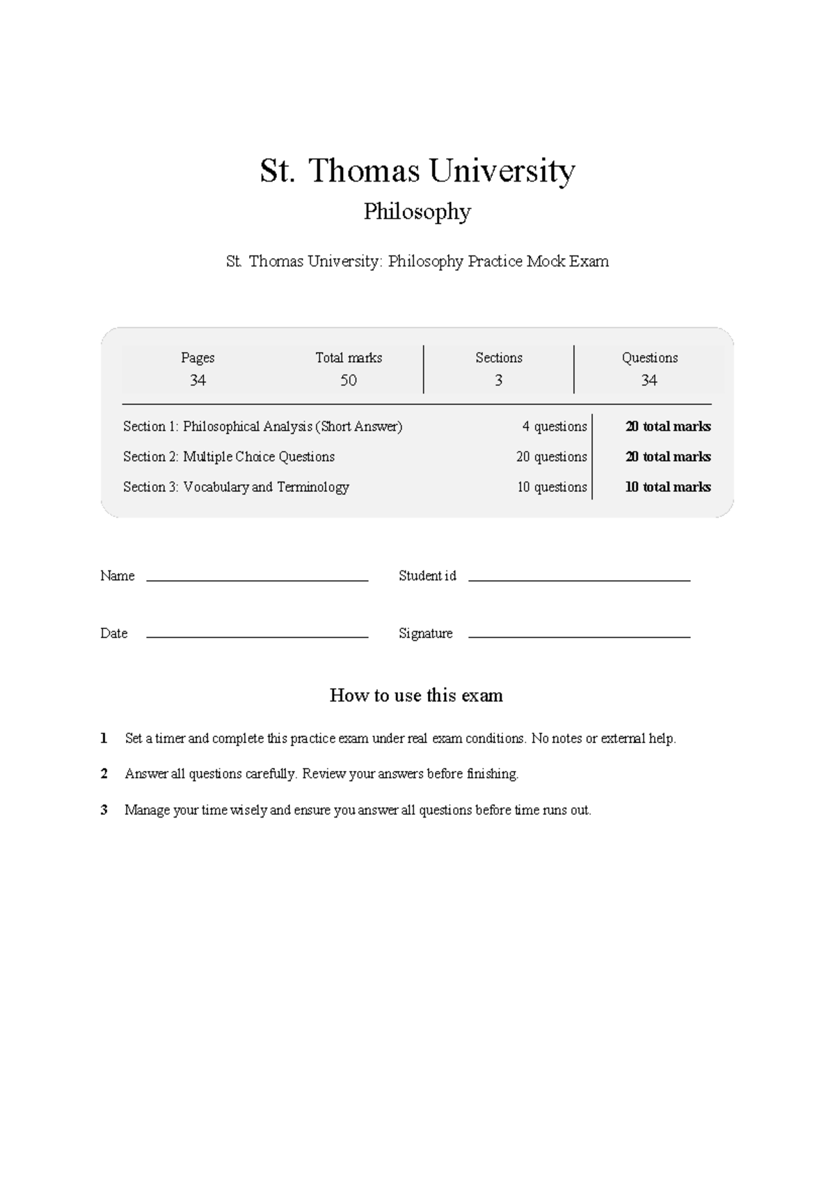 PHi101 Philosophy STU: Practice Mock Exam 2026 - Studocu