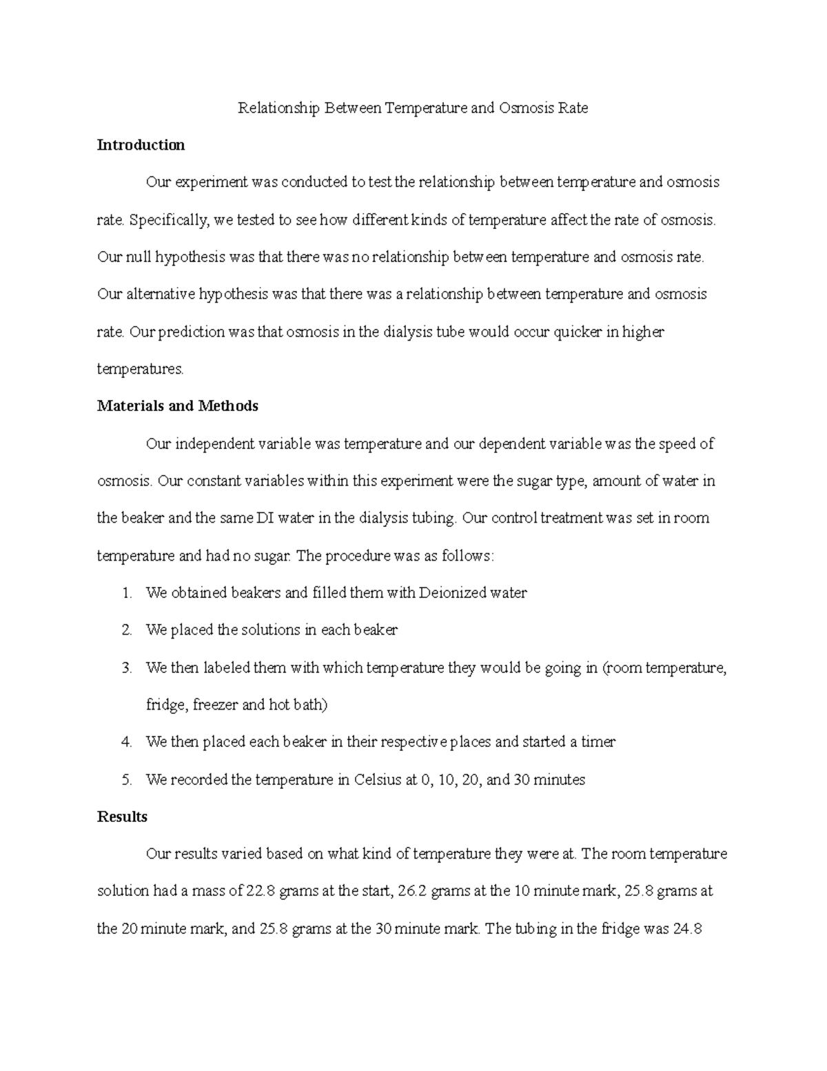 BIOL 101 Experiment 3 Lab Report: Temperature's Impact on Osmosis - Studocu