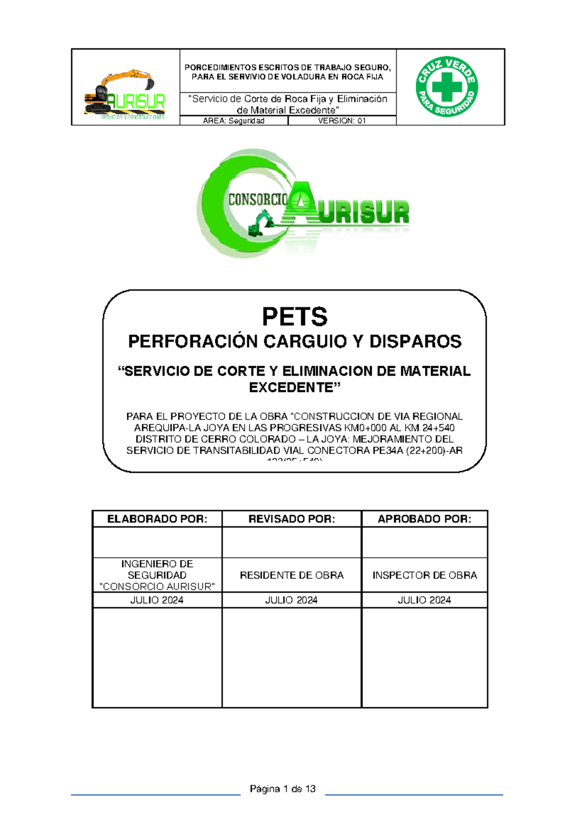 PETS Procedimiento para Voladura en Roca Fija y Corte de Material - Document Preview