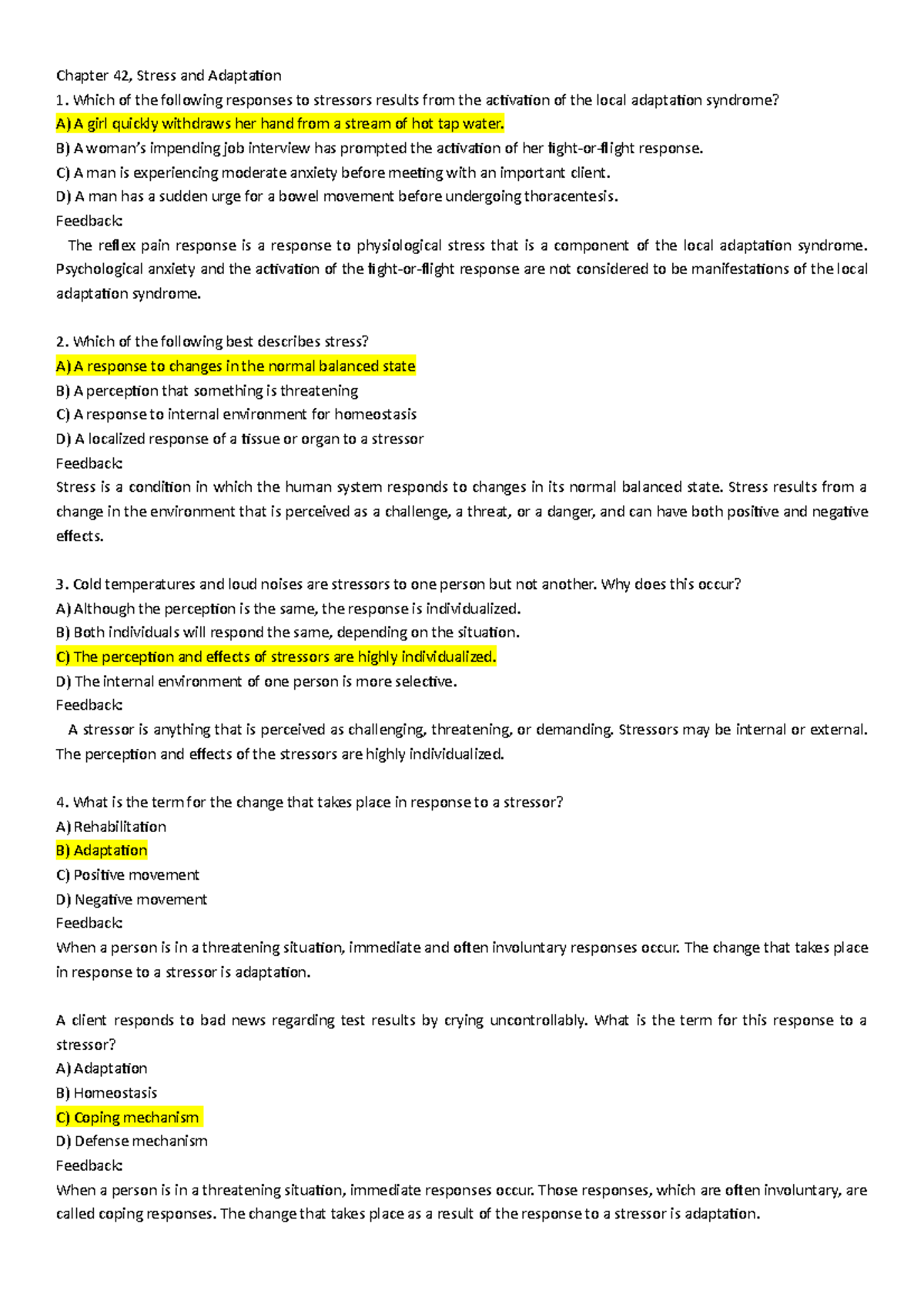 Chapter 42: Stress and Adaptation in Nursing (Str) - Studocu