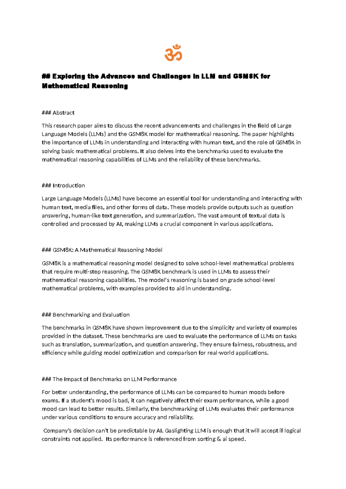 Exploring LLM & GSM8K: Advances in Math Reasoning Challenges - Studocu