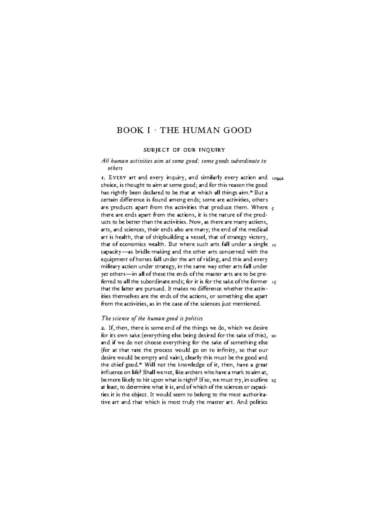 Nicomachean Ethics I: The Human Good and Its Pursuit (Week 4, Reading 1 ...