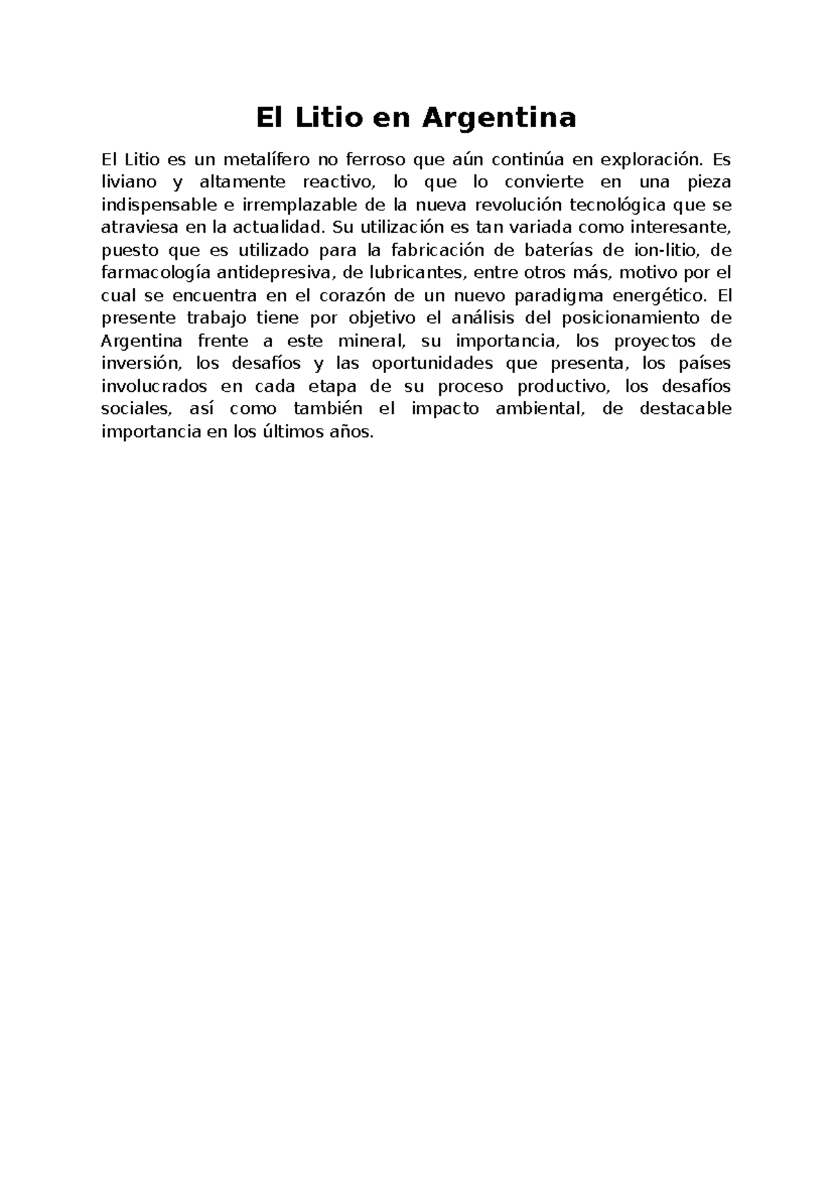 Análisis del Litio en Argentina: Desafíos y Oportunidades - GEOG 101 ...