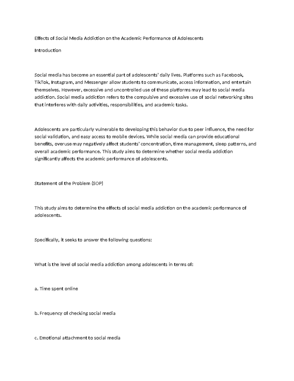 Effects of Social Media Addiction on Adolescents' Academic Performance ...