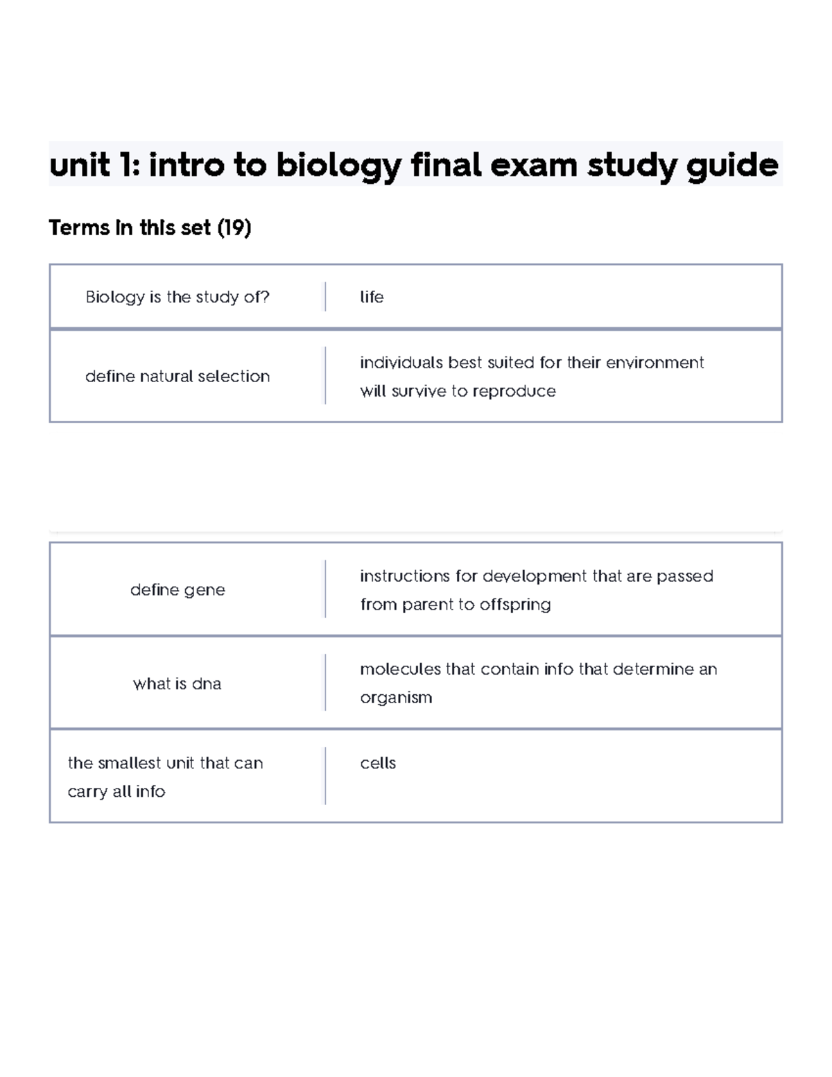 Unit 1 - Intro to Biology Final Exam Study Guide Flashcards - Studocu