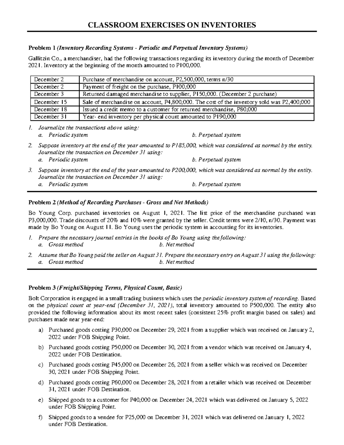 CE+on+Inventories - Classroom Exercises on Inventory Management - Studocu