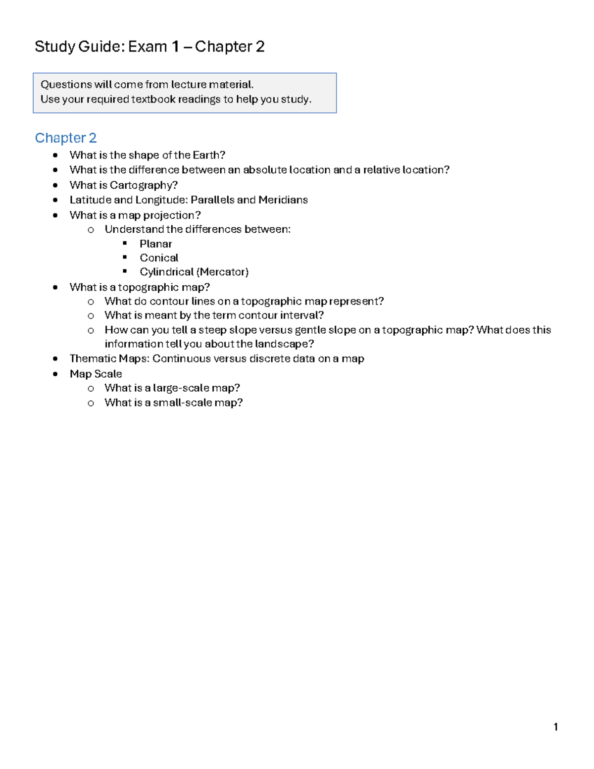 Geography Study Guide: Exam 1 - Chapter 2 Overview & Key Concepts - Studocu