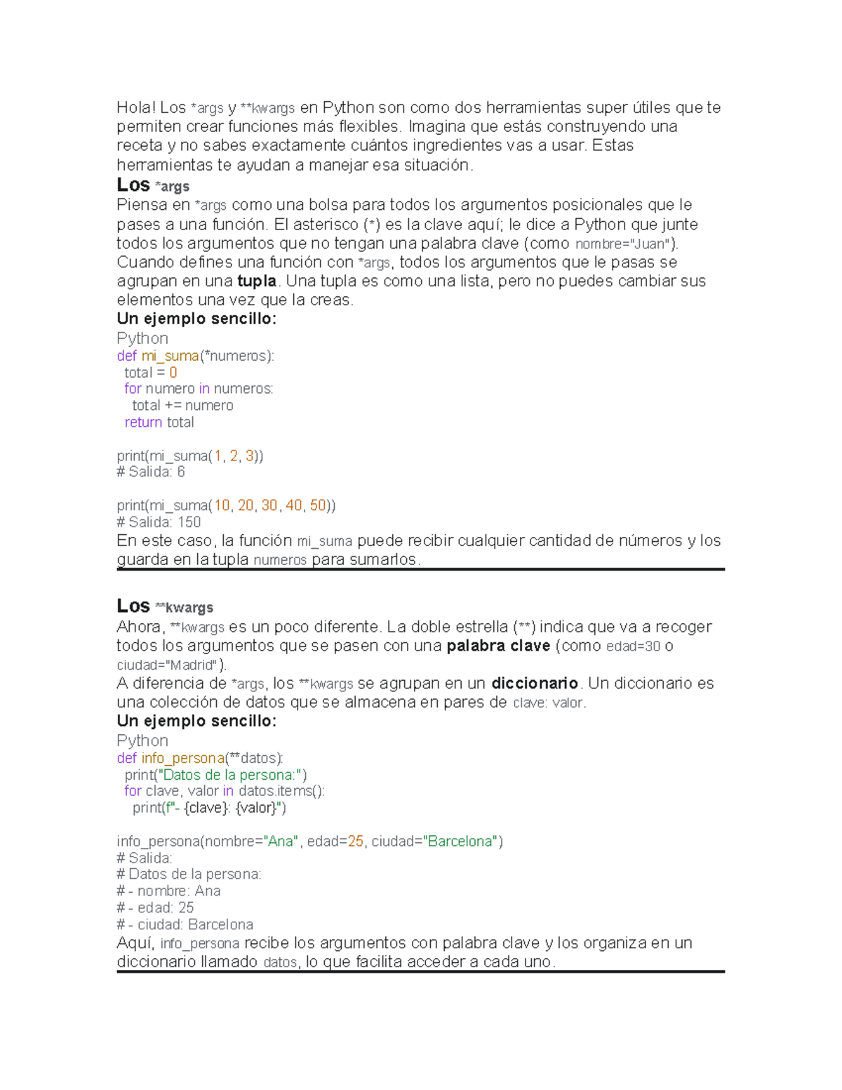 Argumentos y Funciones en Python: Uso de * y ** - Studocu