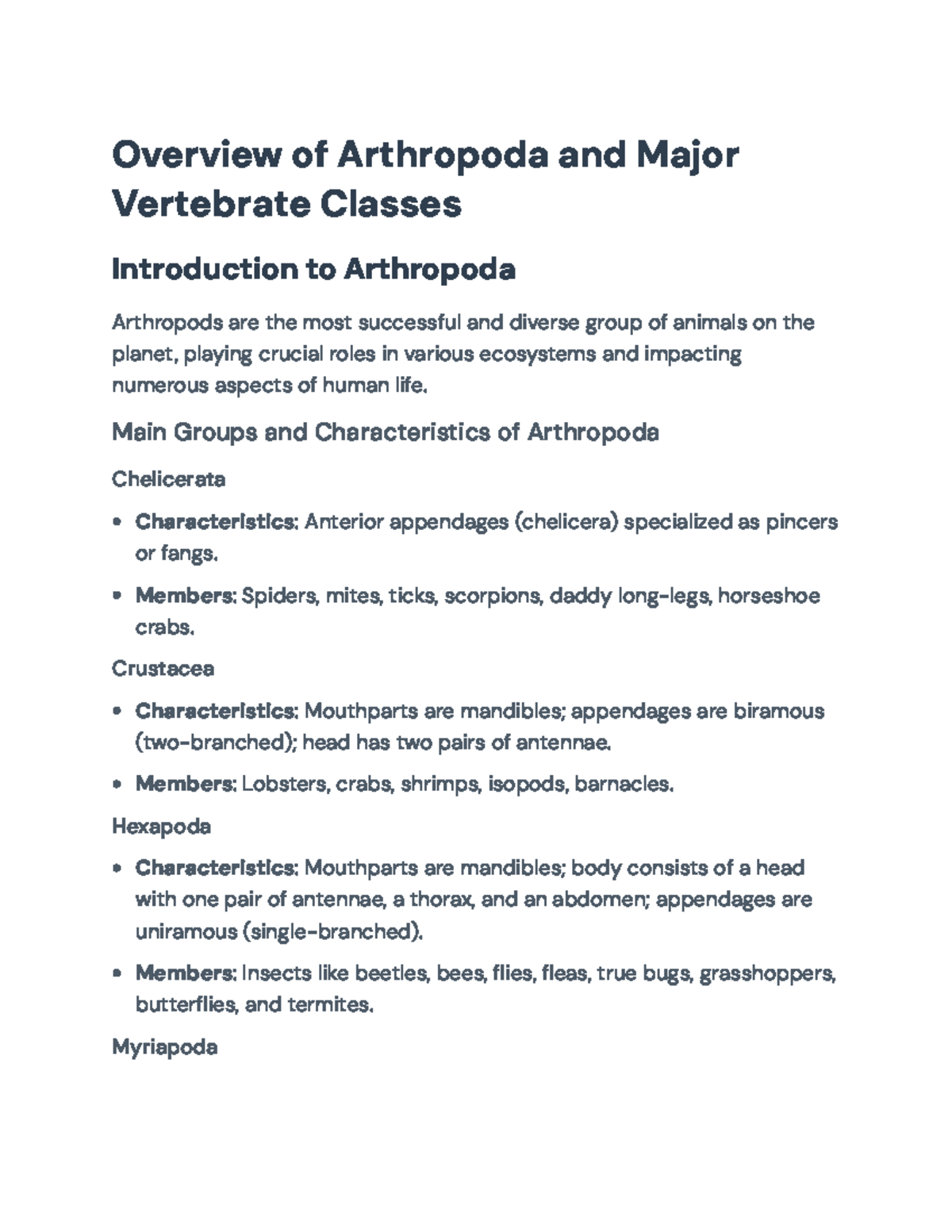 Comprehensive Overview of Arthropoda & Major Vertebrate Classes ...