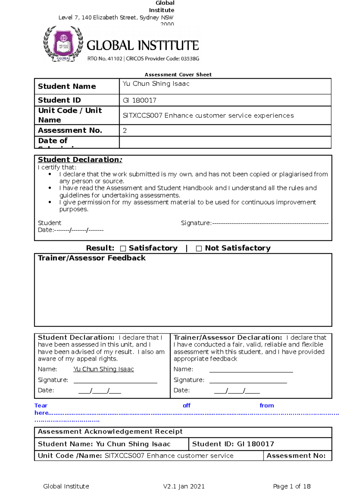 SITXCCS007 Assessment Task 2: Enhancing Customer Service Experiences ...