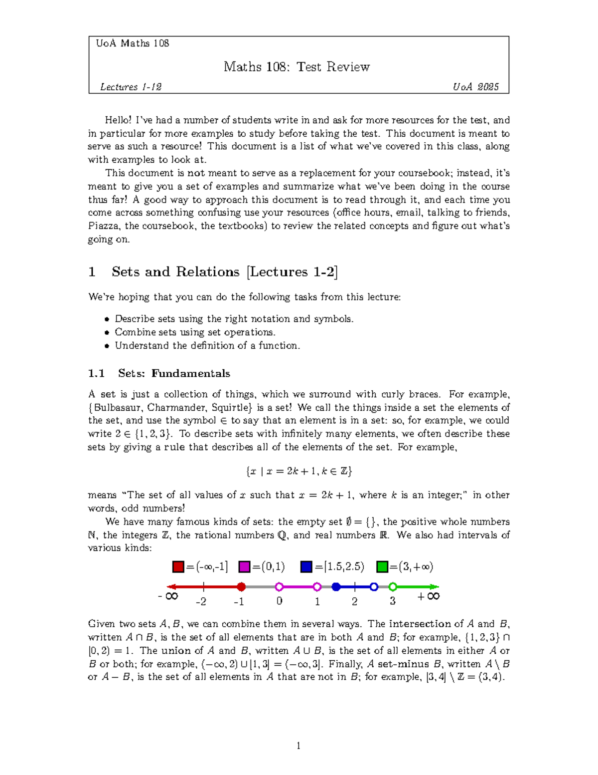 UoA Maths 108: Test Review Cheat Sheet for 2025 Exam Prep - Studocu
