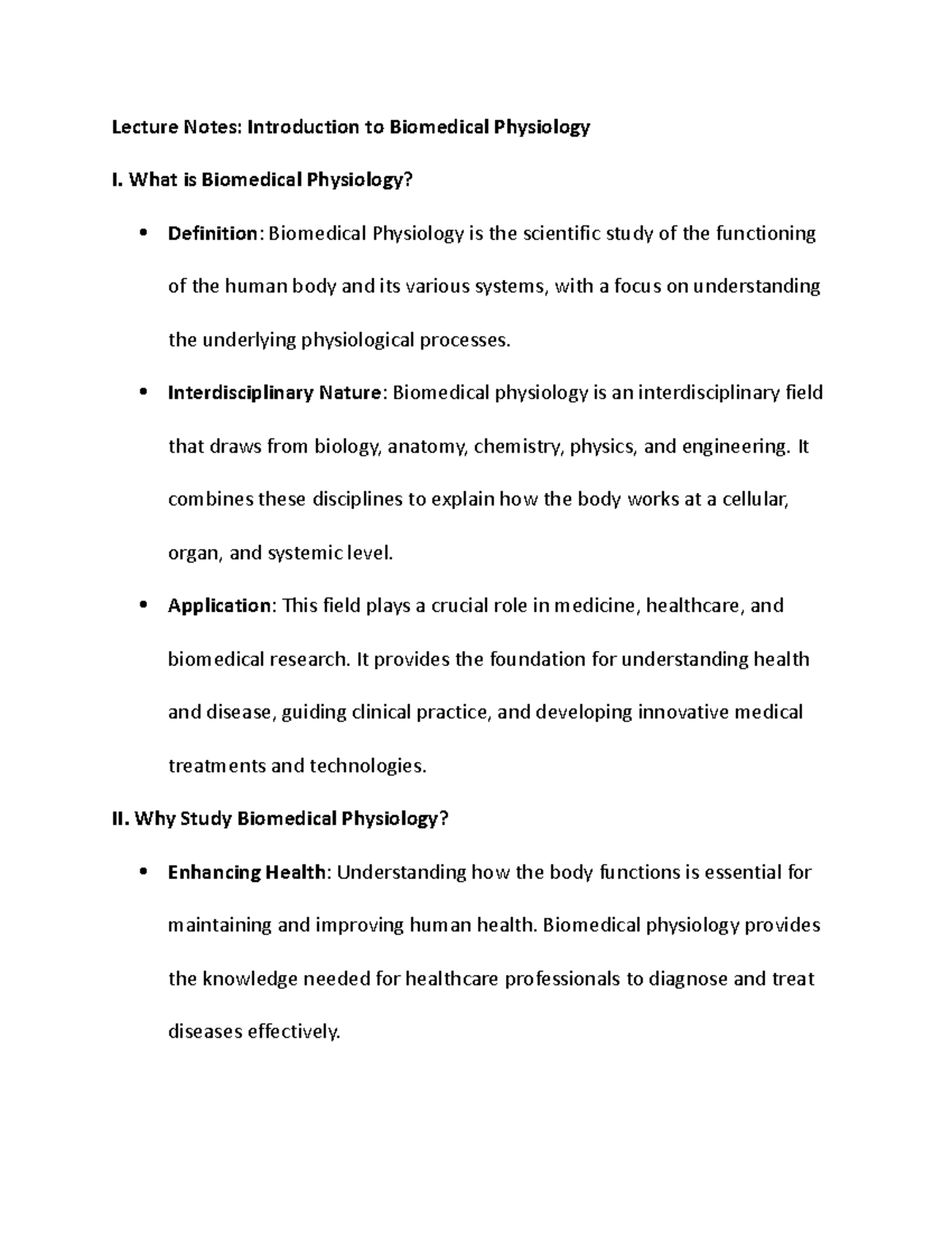 Lecture Notes: Intro to Biomedical Physiology Concepts & Applications ...