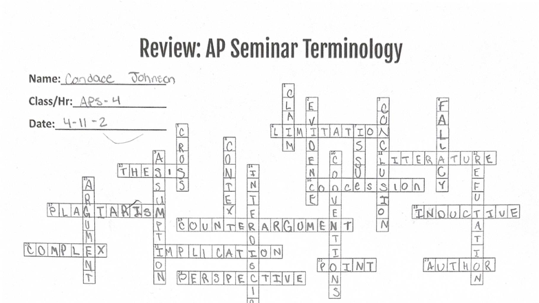 AP Seminar Terminology Review: Key Concepts and Definitions - Studocu